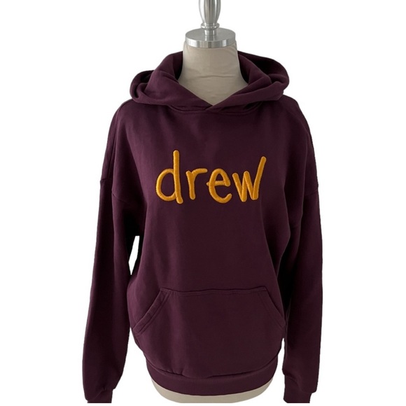 DREW HOUSE JUSTIN BIEBER BURGUNDY YELLOW EMBROIDERED LOGO HOODIE TOP XS - Picture 2 of 9